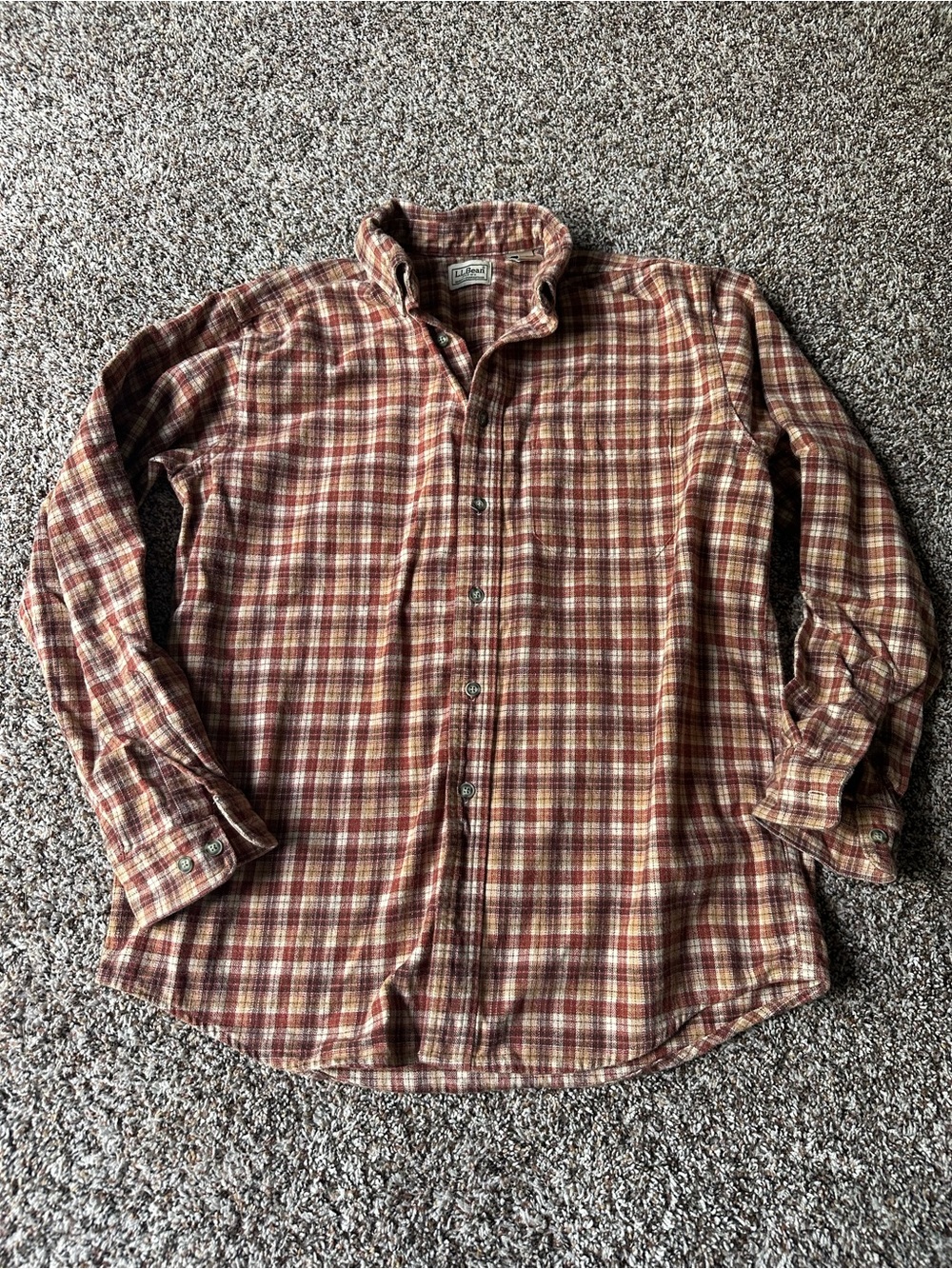 L.L. Bean Rust and Cream Plaid Button-Down Shirt - Men